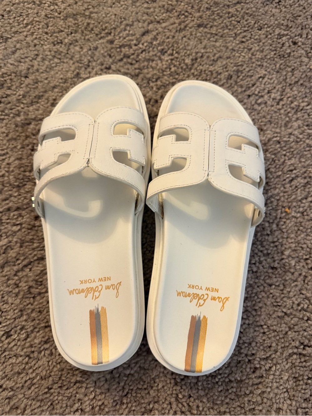 Sam Edelman Valeri White Leather Double E Cutout Slide Sandals